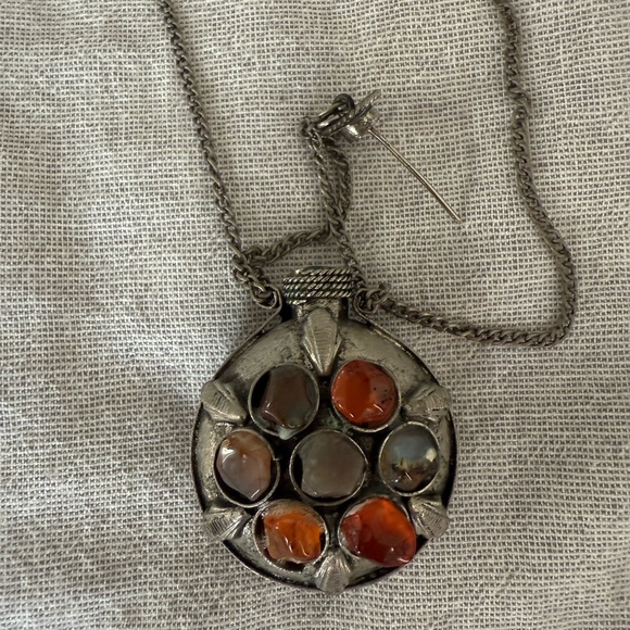 Vintage Perfume Bottle Necklace with Earth Toned Stones - Picture 4 of 6